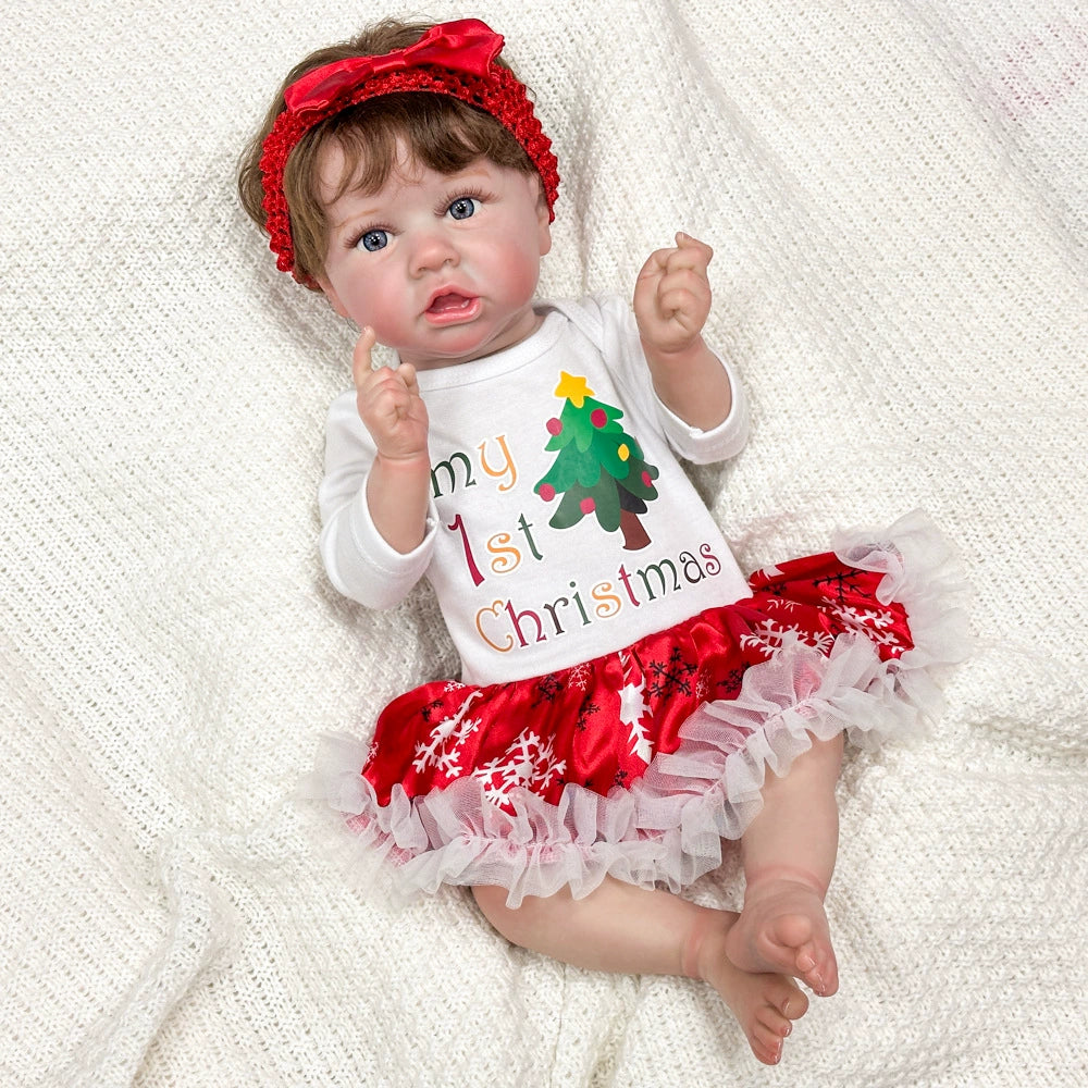 55cm Christmas costume reborn doll, high-color vinyl simulation baby, holiday gift, cute baby, cross-border hot selling Reborn Baby
