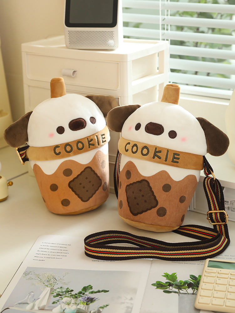[Milk Tea Dog Shoulder Bag] 25cm Cute Pomeranian Plush Toy Girly Doll Crossbody Bag Creative Christmas and New Year Gift