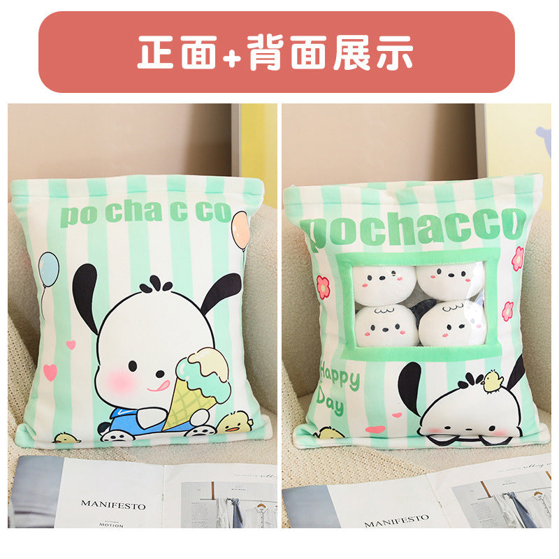 Magic Snack Pack Pillow - Unzip to Reveal 3 Plush Toys (Pudding, Cat, Pig) Inside, Surprise Gift