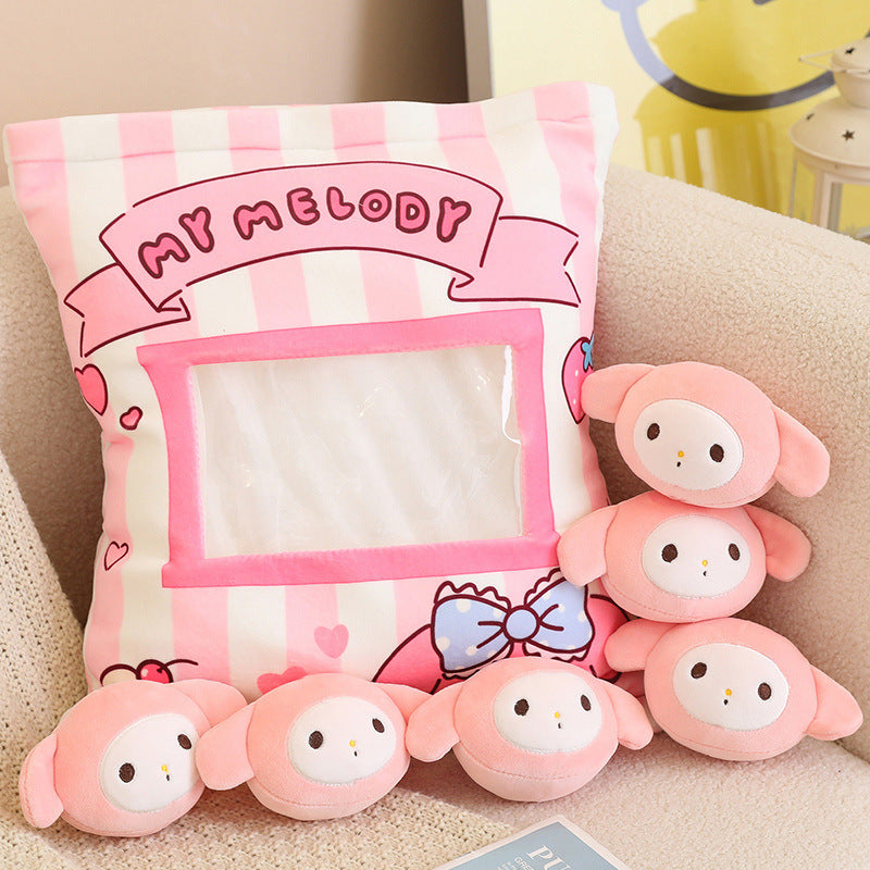 Magic Snack Pack Pillow - Unzip to Reveal 3 Plush Toys (Pudding, Cat, Pig) Inside, Surprise Gift