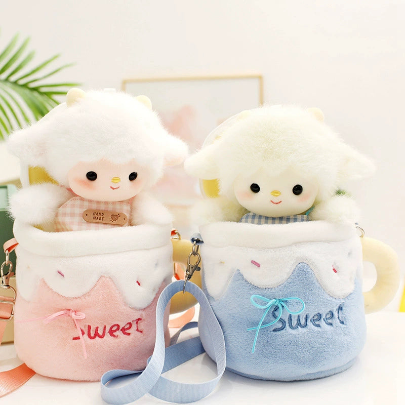 [Detachable lamb bag] Plush doll crossbody shoulder bag Cute animal doll bag Creative gift for girlfriends and couples, soothing and companionship