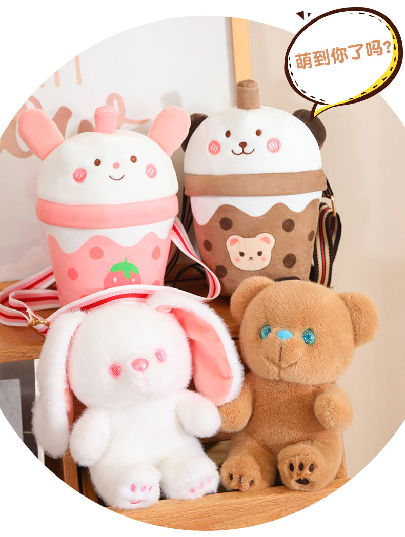 [Milk Tea Dog Shoulder Bag] 25cm Cute Pomeranian Plush Toy Girly Doll Crossbody Bag Creative Christmas and New Year Gift