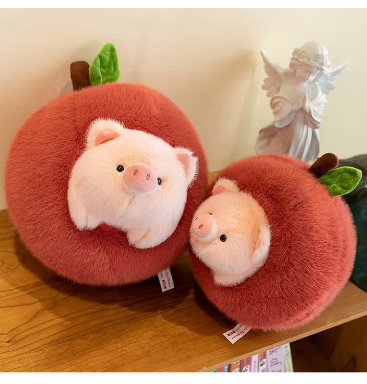 Christmas Gift Idea: Adorable Apple-Stealing Piggy Plush Toy - Cozy Companion for Girls