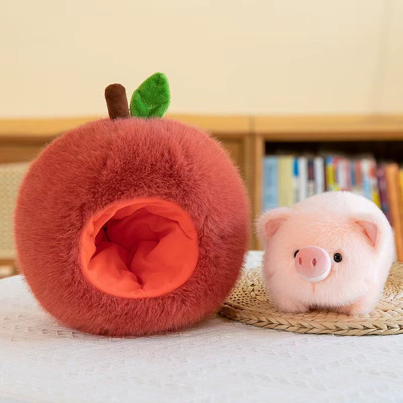 Christmas Gift Idea: Adorable Apple-Stealing Piggy Plush Toy - Cozy Companion for Girls