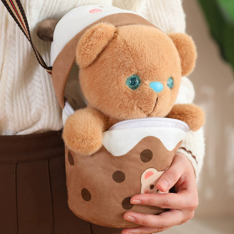 [Milk Tea Dog Shoulder Bag] 25cm Cute Pomeranian Plush Toy Girly Doll Crossbody Bag Creative Christmas and New Year Gift
