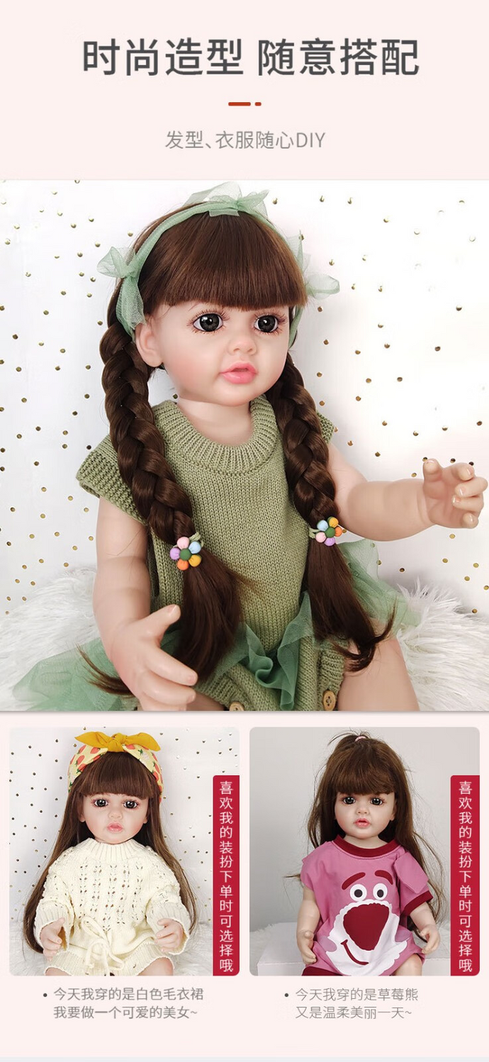 newborn reborn dolls, full plastic body,  washable, soft and realistic girl play house toys, girl's birthday gift, emotional companionship toys