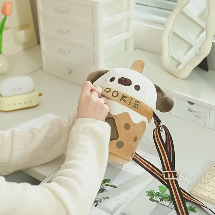 [Milk Tea Dog Shoulder Bag] 25cm Cute Pomeranian Plush Toy Girly Doll Crossbody Bag Creative Christmas and New Year Gift