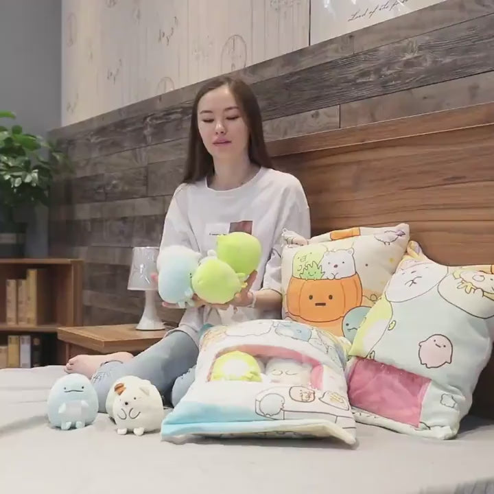 Magic Snack Pack Pillow - Unzip to Reveal 3 Plush Toys (Pudding, Cat, Pig) Inside, Surprise Gift