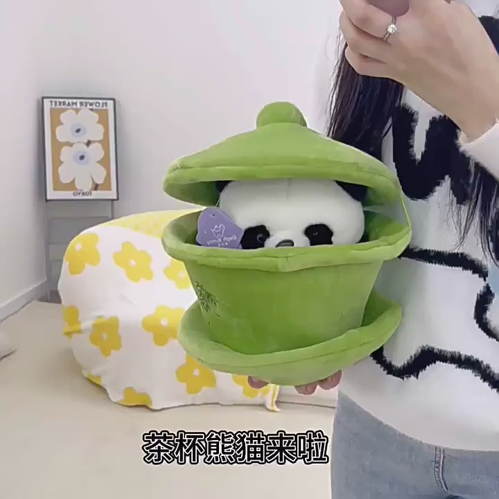 [Teacup Panda] Creative giant panda plush doll, sleeping pillow with bowl, 25cm large bowl + 19cm panda, PP cotton filling, birthday gift